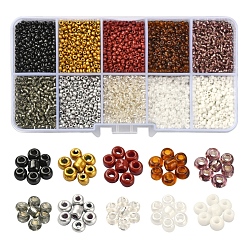 Brun 8500pcs 10 perles de rocaille en verre de style, ronde, 12/0, brun, 1.5~2.5mm, Trou: 0.5~1mm, 13g, 850 pcs / style, 8500 pcs / boîte
