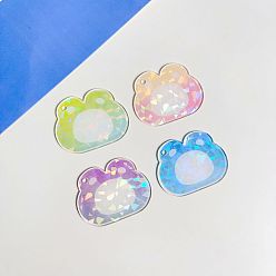 Bear 4Pcs 4 Colors Laser Style Acrylic Disc Keychain Blanks, with Ball Chains, Mixed Color, Bear Pattern, 7x5cm, 1pc/color