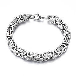 Stainless Steel Color 201 Stainless Steel Byzantine Chain Bracelet for Men Women, Stainless Steel Color, 8-7/8 inch(22.5cm)