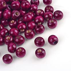 Fuchsia Natural Wood Beads, Bright Color, Round, Dyed, Fuchsia, 8x7mm, Hole: 3mm, about 6000pcs/1000g