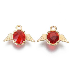 Red Faceted Glass Pendants, with Alloy Claw Settings Findings, Cadmium Free & Nickel Free & Lead Free, Angel, Light Gold, Red, 12x16x3mm, Hole: 1.6mm