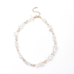 Cristal de Quartz Collier de perles de cristal de quartz naturel et de perles, bijoux en pierres précieuses pour femmes, 15.35 pouce (39 cm)