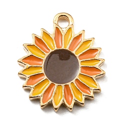 Flower Thanksgiving Day Alloy Enamel Pendants, Light Gold, Sunflower, 17.5x15x1.5mm, Hole: 1.8mm