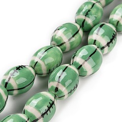 Vert Mer Moyen Brins de perles de porcelaine faites à la main, de rugby, vert de mer moyen, 16x11mm, Trou: 1.6mm, Environ 22 pcs/chapelet, 13.98'' (35.5 cm)