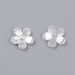 White Acrylic Pearl Cabochons, Dyed, Flower, White, 11x2mm