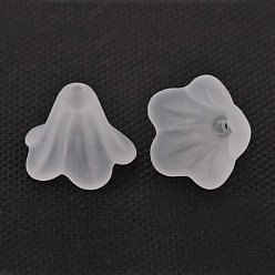 Blanc Perles acryliques givrés, fleur, blanc, 10x13.5mm, Trou: 1.8mm, environ1600 pcs / 500 g