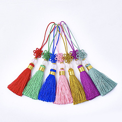 Mixed Color Polyester Tassel Big Pendant Decorations, with Jade Bead, Chinese Knot, Mixed Color, 70~76x14~18mm