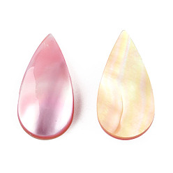 Pink Natural Turbo Cornulus/Top Shells Cabochons, with Acrylic and Shell, Dyed, Teardrop, Pink, 21x10.5x4~4.5mm