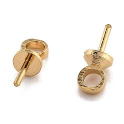 Real 24K Gold Plated Brass Cup Pearl Peg Bails Pin Pendants, For Half Drilled Beads, Long-Lasting Plated, Real 24K Gold Plated, 7x2.5mm, Hole: 1.6mm, Pin: 1mm