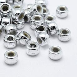 Plaqué Argent Placage de perles en plastique écologiques, Perles avec un grand trou   , colonne, couleur argent plaqué, 9x5.5mm, Trou: 4mm, environ1730 pcs / 500 g
