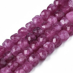 Old Rose Natural Quartz Beads Strands, Dyed, Faceted, Cube, Old Rose, 5.5x6x6mm, Hole: 1mm, about 61~62pcs/Strand, 12.99 inch~13.19 inch(33cm~33.5cm)
