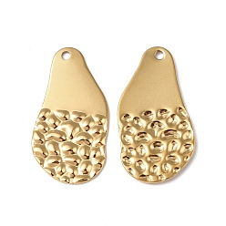 Real 18K Gold Plated Ion Plating(IP) 304 Stainless Steel Pendants, Textured, Teardrop Charm, Real 18K Gold Plated, 30x16x1.5mm, Hole: 1.6mm