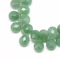 Green Aventurine Natural Green Aventurine Gemstone Beads Strands, Top Drilled Beads, Faceted, Teardrop, 12x9~10x6mm, Hole: 1mm, about 30pcs/strand, 11.81 inch