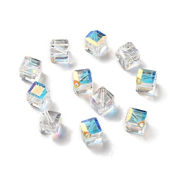 Clear AB Glass Imitation Austrian Crystal Beads, Faceted, Square, Clear AB, 7x7x7mm, Hole: 1mm