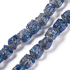Marine Blue Full Rainbow Plated Electroplate Glass Beads, Dancing Lion, Marine Blue, 11.5~12x11.5x9.5mm, Hole: 1.2mm, about 55pcs/strand, 24.02''(61cm)