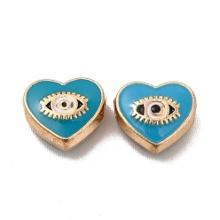 Turquoise Alloy Enamel Beads, Heart with Horse Eye, Golden, Turquoise, 9x10x4mm, Hole: 1.6mm