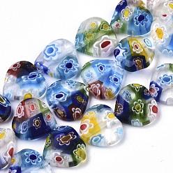 Разноцветный Handmade millefiori lampwork beads strands, сердце, красочный, 11~12x12x4~5 мм, отверстие : 1 мм, около 32~33 шт / нитка, 12.72 дюйм ~ 13.78 дюйм (32.3~35 см)