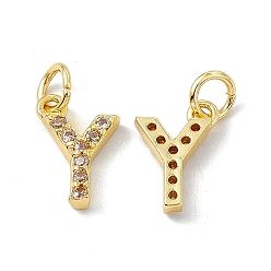 Letter Y Real 18K Gold Plated Brass Micro Pave Clear Cubic Zirconia Charms, with Jump Ring, Letter.Y, 12x8x2.5mm, Hole: 3.4mm