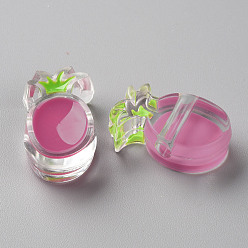 Camellia Transparent Enamel Acrylic Beads, Pineapple, Camellia, 25x15x9mm, Hole: 3.5mm