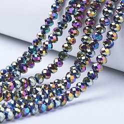  Plaquent verre transparent perles brins, plein plaqué, facette, rondelle, multi-couleur plaquée, 3x2mm, Trou: 0.8mm, Environ 150~155 pcs/chapelet, 15.7~16.1 pouce (40~41 cm)