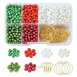 Mixed Color DIY Christmas Theme Earring Making Kit, Including Seed & Glass Imitation Pearl Beads, Brass Wine Glass Charm Rings & Earring Hooks, Mixed Color, 1030Pcs/box