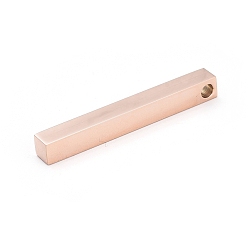 Oro Rosa Revestimiento iónico (ip) 304 colgantes de acero inoxidable, rectángulo / barra, oro rosa, 40x5x5 mm, agujero: 3 mm