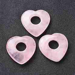 Розовый Кварц Природного розового кварца подвески, сердце, 39.5~41.5x40~41.5x7.5~8.5 мм, отверстие : 12~14.5 мм
