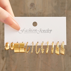 Золотой Серьги-гвоздики Twist Wave, серьги полукольца с бусинами из искусственного жемчуга для женщин, золотые, 20~49 мм, 6 стили, 1 пара / стиль, 6 пар / набор