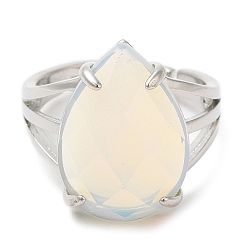 Opalite Anillos ajustables con forma de lágrima de opalita, anillo de latón platino, sin plomo y el cadmio, tamaño de EE. UU. 7 (17.3 mm)