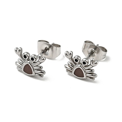 Coffee Enamel Crab Stud Earrings with 316 Surgical Stainless Steel Pins, Stainless Steel Color Plated 304 Stainless Steel Jewelry for Women, Coffee, 7x9mm, Pin: 0.8mm