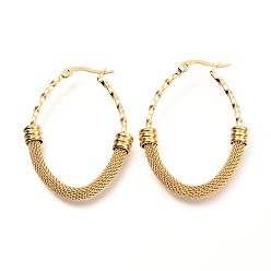 Golden 304 Stainless Steel Mesh Hoop Earrings, Textured, Oval, Golden, 45x34x6mm, Pin: 0.8mm