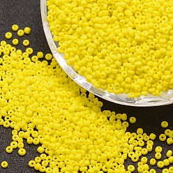 Yellow 12/0 Round Glass Seed Beads, Grade A, Frosted, Opaque Colours, Yellow, 1.8~2.0mm, Hole: 0.8mm, about 28000pcs/pound