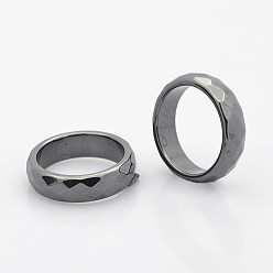 Black Non-Magnetic Synthetic Hematite Wide Band Rings, Faceted, Black, 19mm