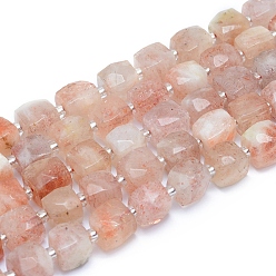 Sunstone Natural Sunstone Beads Strands, Faceted, Cube, Alice Blue, 9~10.5x9~10.5x9~10.5mm, Hole: 1mm, about 32pcs/strand, 15.55 inch(39.5cm)