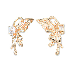 Real 18K Gold Plated Brass Pave Clear Cubic Zirconia Butterfly Stud Earring Findings, with Horizontal Loops, Cadmium Free & Nickel Free & Lead Free, Real 18K Gold Plated, 41x27mm, Hole: 1.4mm, Pin: 0.7mm