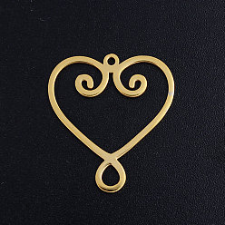 Golden 201 Stainless Steel Filigree Pendants, Heart, Golden, 24x22x1mm, Hole: 1.4mm