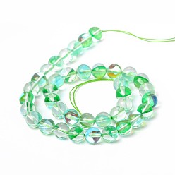 Vert Printanier Synthétiques perles rondes de pierre de lune brins, perles holographiques, teint, vert printanier, 6mm, Trou: 1mm, Environ 64 pcs/chapelet, 15.5 pouce