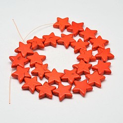 Rouge Orange  Perles turquoises synthétiques teintes, étoiles, rouge-orange, 12x12x5mm, Trou: 1mm, Environ 42 pcs/chapelet, 15.6 pouce