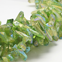 Green Yellow Electroplate Natural Nuggets Quartz Crystal Beads Strands, Grade AB, Dyed AB Color Plated, Green Yellow, 20~56x6~8x6~7mm, Hole: 1mm, about 72pcs/strand, 15.4 inch(39.1cm)