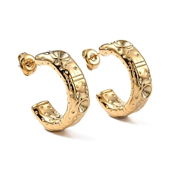 Real 14K Gold Plated Ion Plating(IP) 304 Stainless Steel Stud Earrings Findings, Half Hoop Earring, C-Shaped, Real 14K Gold Plated, 24x7mm, Pin: 0.7mm, Fit: 3.5mm rhinestone