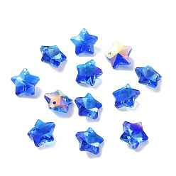 Blue Glass Charms, Faceted Star, Blue, 13x13.5x7mm, Hole: 1.2mm
