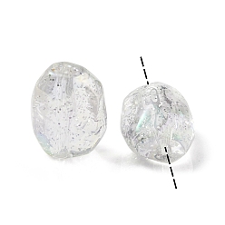 Blanc Placage uv perles acryliques irisées arc-en-ciel, avec de la poudre de paillettes, ovale, blanc, 21x16x13mm, Trou: 3mm
