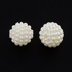 Creamy White Acrylic Imitation Pearl Beads, Berry Beads, Round Combined Beads, Creamy White, 14mm, Hole: 1mm, about 520pcs/500g