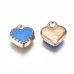 Aciano Azul Encantos del esmalte de la aleación, corazón, la luz de oro, azul aciano, 8x7.50x2.50 mm, agujero: 1.5 mm