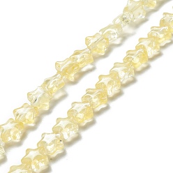Yellow Transparent Glass Beads Strand, Star, Yellow, 8~8.5x8~8.5x3.5~4mm, Hole: 1mm, about 50pcs/strand, 14.25~15.35 inch(36.2~39cm)