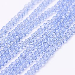 Bleu Bleuet Chapelets de perles en verre transparentes  , facette, rondelle, bleuet, 2.5x1.5~2mm, Trou: 0.5mm, Environ 185~190 pcs/chapelet, 13.7 pouces ~ 14.1 pouces
