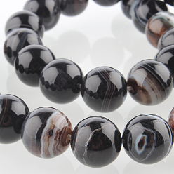 Black Natural Banded Agate Round Bead Strands, Dyed, Black, 12mm, Hole: 1mm, about 33pcs/strand, 15.35 inch