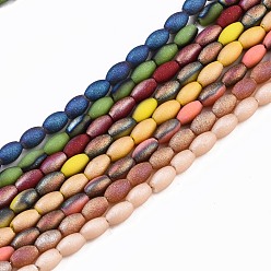 Mixed Color Frosted Electroplate Glass Beads Strands, Barrel, Mixed Color, 6x4mm, Hole: 0.8mm, about 98~99pcs/strand, 21.26~23.62 inch(54~60cm)