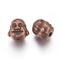 Red Copper Tibetan Style Beads, Lead Free & Nickel Free, Buddha, Red Copper, 10x10x9mm, Hole: 2mm