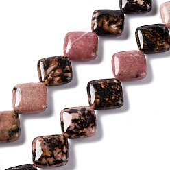 Rhodonite Natural Rhodonite Beads Strands, Rhombus, 18~19x18~19x6mm, Side Length: 15~15.5mm, Hole: 1.4mm, about 21pcs/strand, 15.75''(40cm)